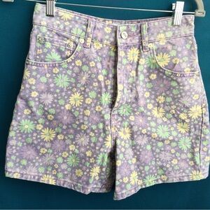 Zara Purple Flowers Denim High-rise 4" Inseam Shorts Y2K Size 4